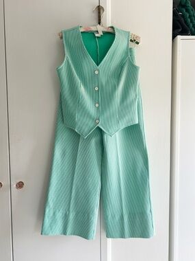 Vintage green & white stripe pant set